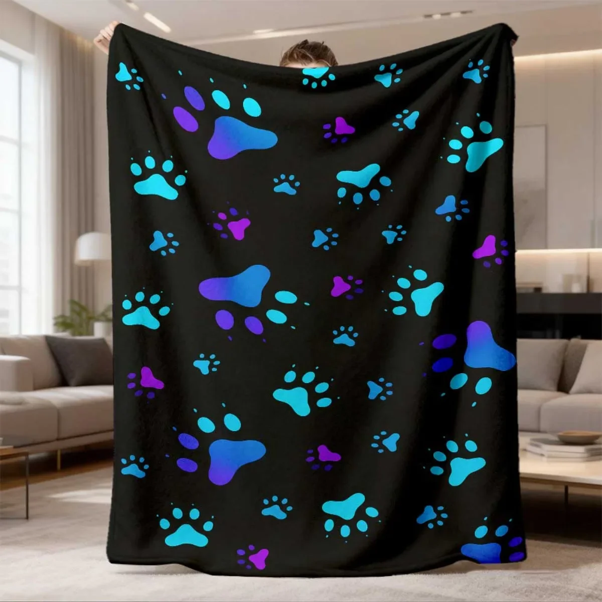 Vintage Wood Stripe Color Paw Throw Blanket for Bedroom Daily Relax Birthday Anniversary Casual Home Blessing Token