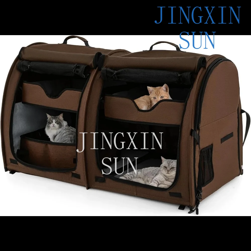 Customizable 40 Inch Cat Carrier with Double Compartments, Portable Pet Kennel with 2 Removable Hammocks