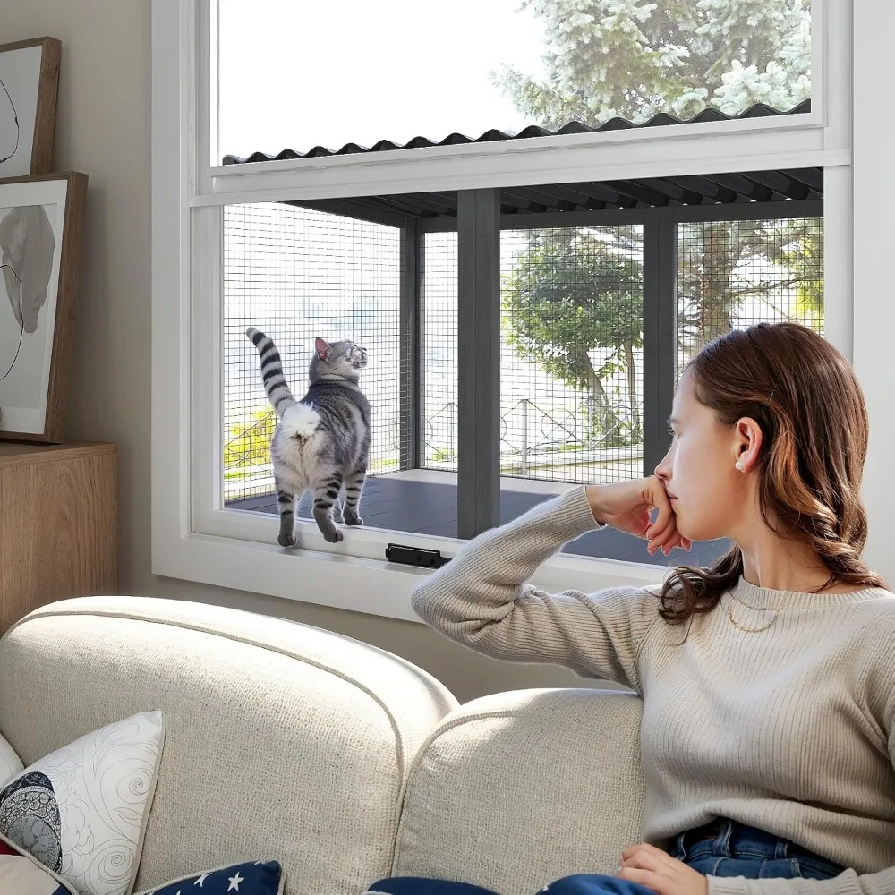 Catio pour chat, perche de fenêtre pour grands chats d'intérieur – pour bain de soleil, sieste et survol, hamac de fenêtre en bois pour en toute sécurité