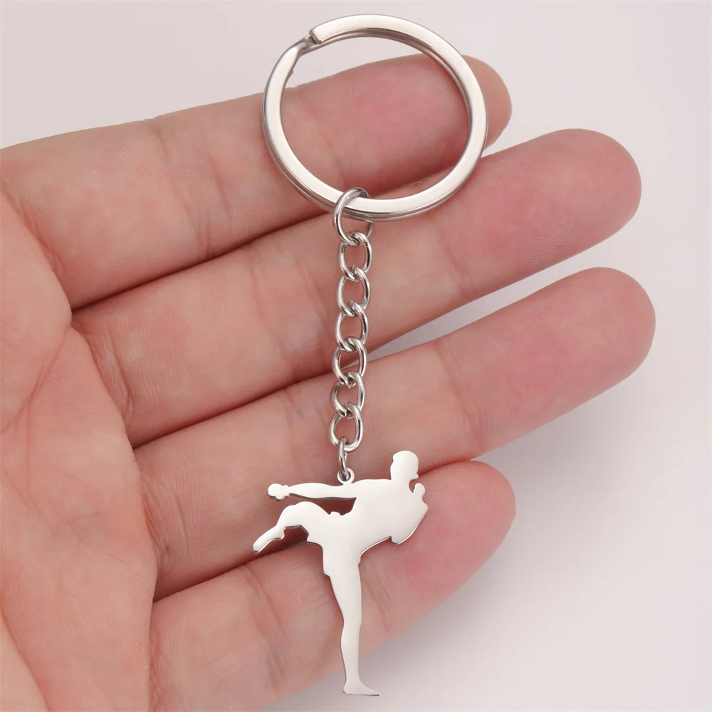 My Shape Taekwondo High Kick Keychains for Men Stainless Steel Sports Charm Karate Jiu Jitsu Keyring Jewelry Male Boys Gym Gifts