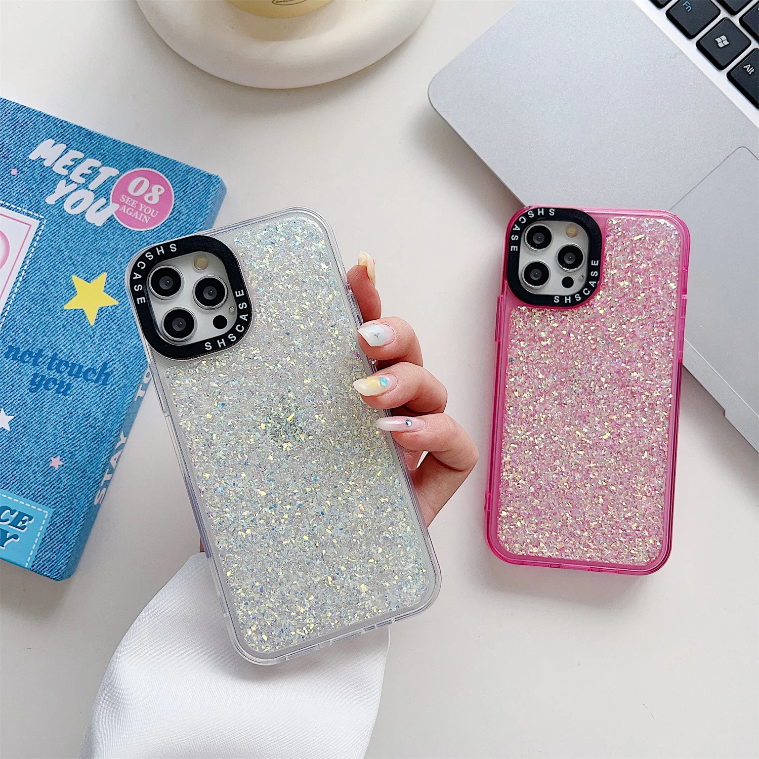 SHSCASE Flash Drilling Glitter Case for iPhone 15 Pro Max 11 12 13 14 Pro Shockproof Heavy Duty Defender Rugged Phone Cover