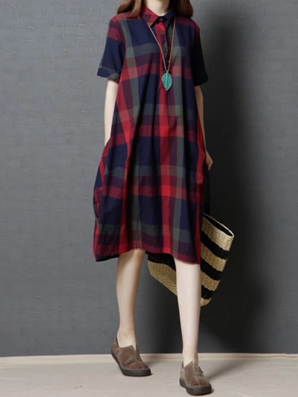 

Летняя корейская женская юбка-трапеция больших размеров, свободного кроя, в клетку, из хлопка и льна