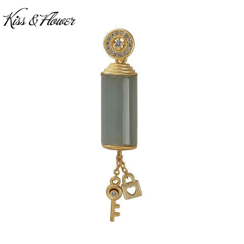 

KISS&FLOWER NK277 Fine Jewelry Wholesale Fashion Woman Girl Bride Mother Birthday Wedding Gift Lock Key Jade 24KT Gold Necklace