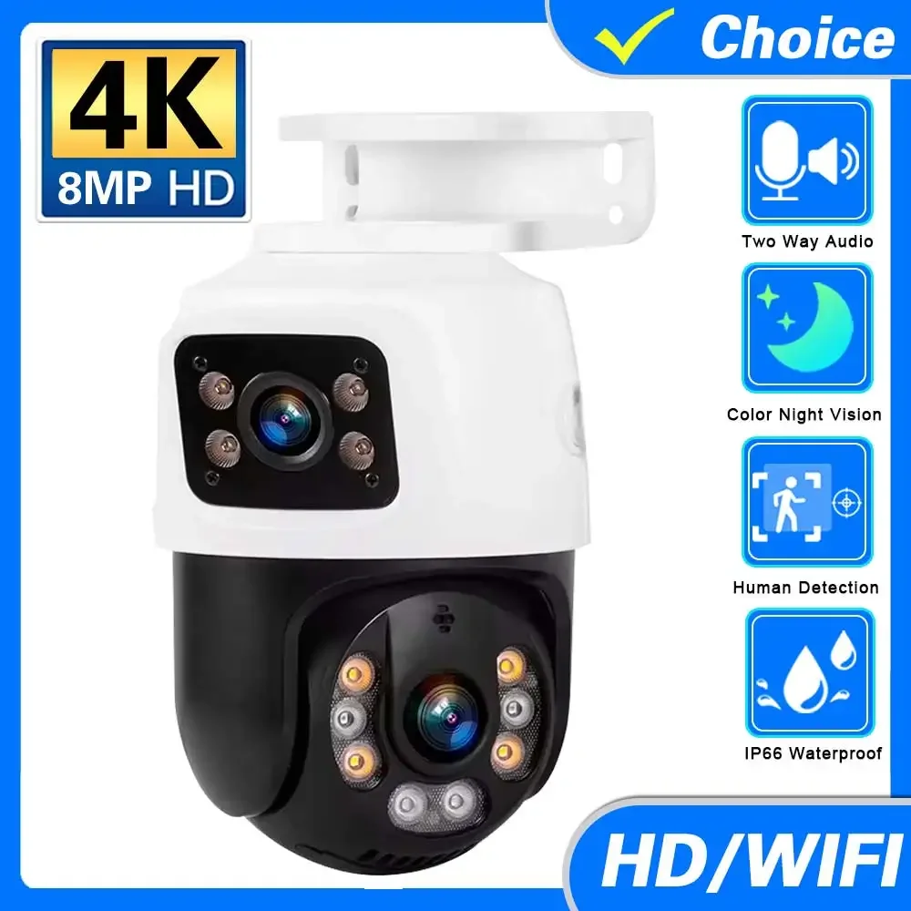 

Outdoor Dual Lens 4K 8MP PTZ POE PTZ IP Camera Two-Way Audio Human Detection Home Security Camera Video CCTV Surveillance ICsee