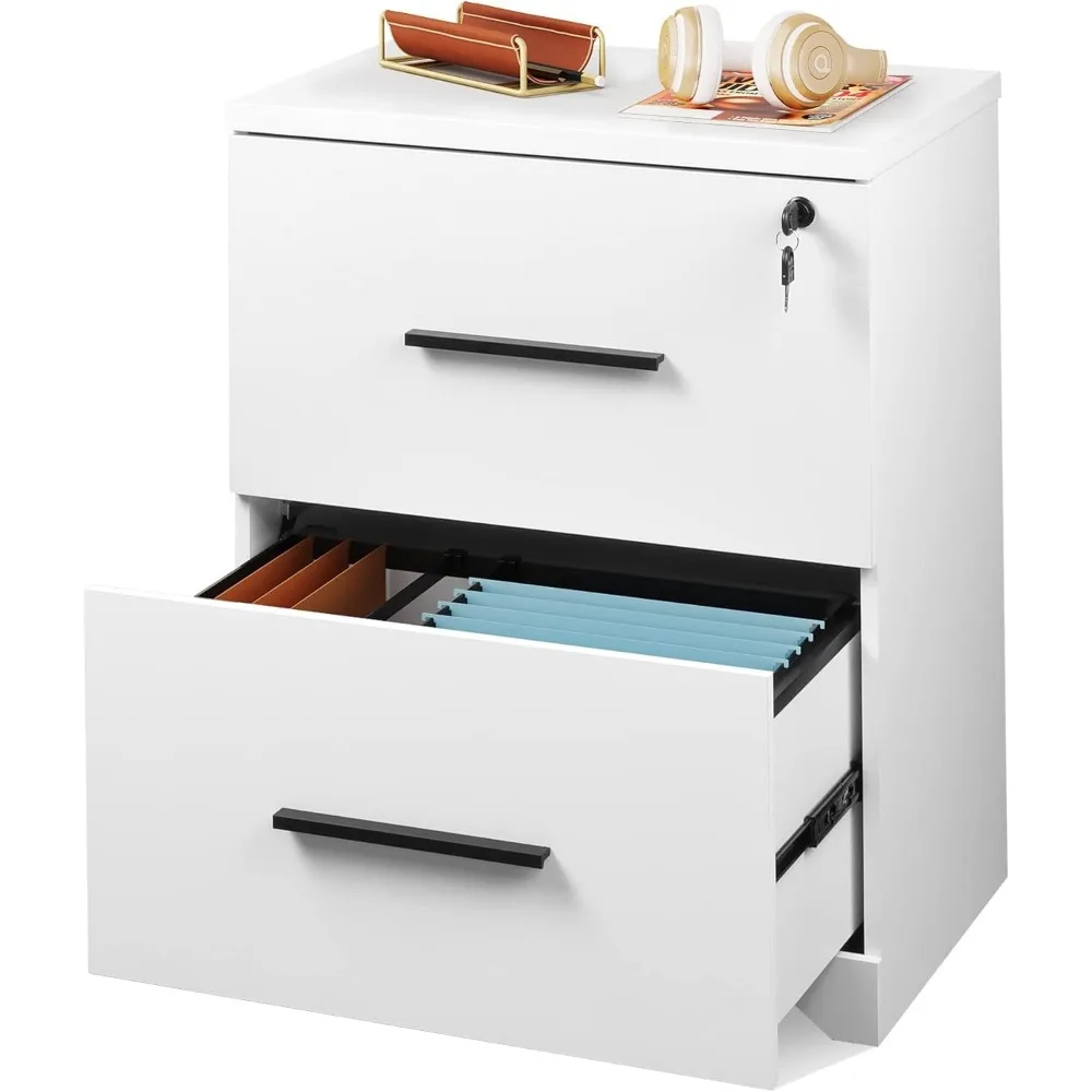 

2-Drawer Wood Lateral File Cabinet with Lock for Office Home, White