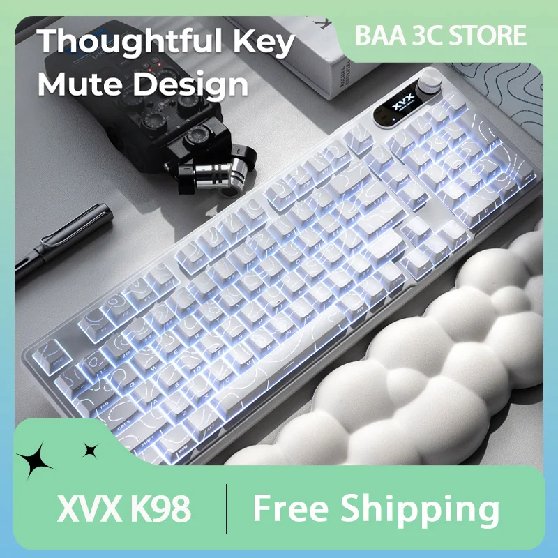 

Мембранная клавиатура XVX K98, трехрежимная беспроводная, 16 миллионов RGB, механическая топографическая клавиатура, тихая клавиатура для офиса