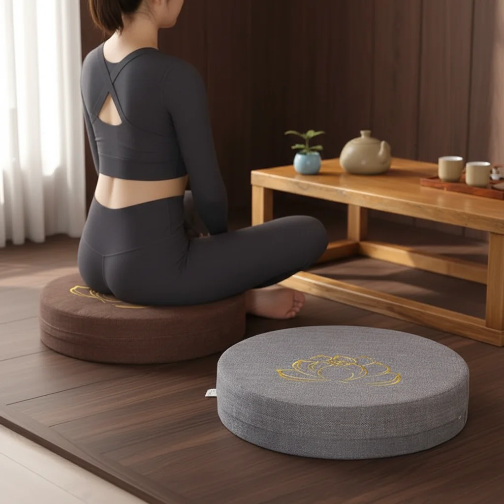 

Japanese-Style Tatami Mat New Lotus Embroidered Yoga Meditation Cushion Thickened Removable Cover Round Washable Backrest Pillow