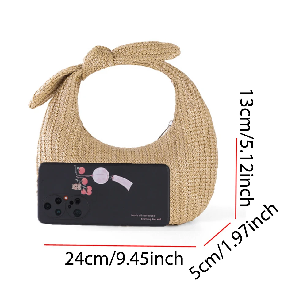 Fashion Trend Knotted Straw Woven Handbags 2024 New Women Hand-Woven Rattan Evening Clutch Bags with Bow Dumpling Banquet Purses