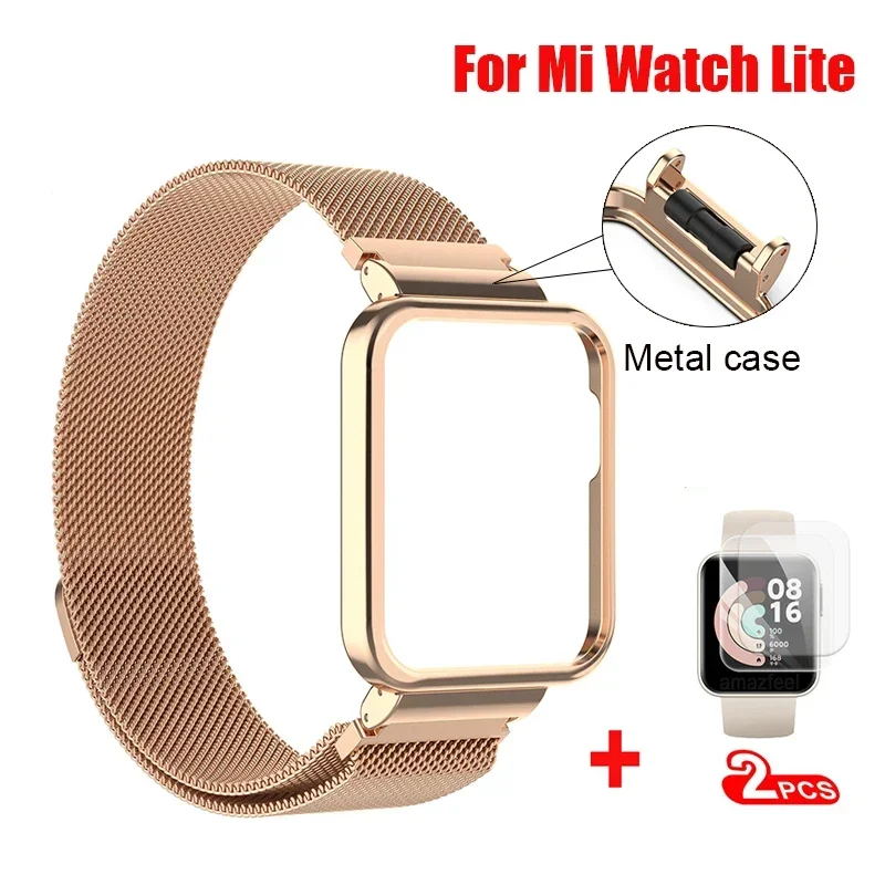 Metal Case Protector para Relógio Redmi, Active Strap, Mi Watch Lite Pulseira, Banda de Loop Magnético, Capa para Relógio Redmi 2, 3