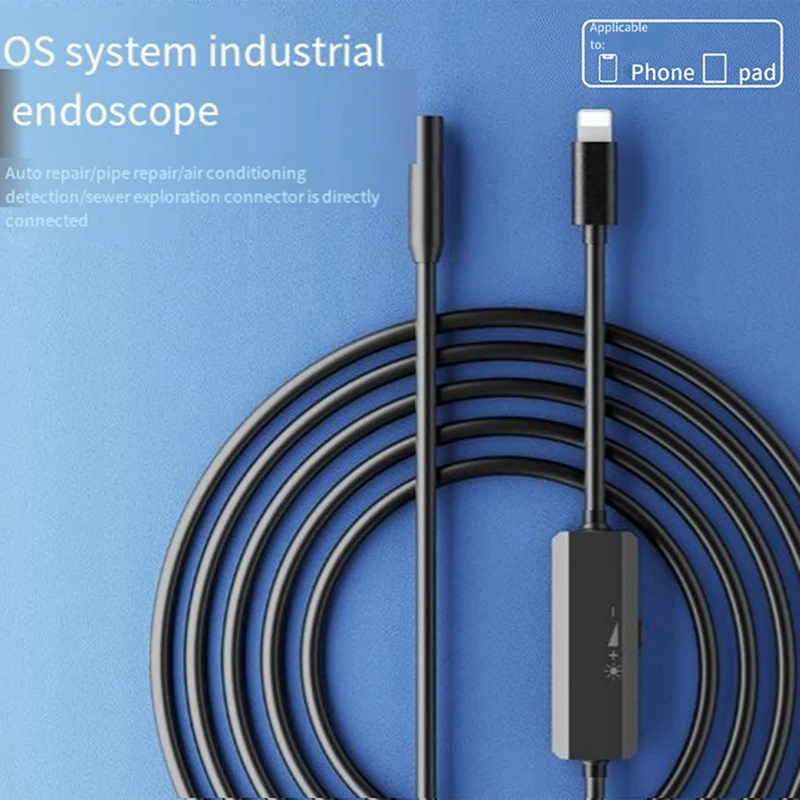 Endoscope Camera IP67 Waterproof 8MM Hard Wire Pipeline Inspection Borescope With 8 Adjustable LED For IOS Iphone 1M