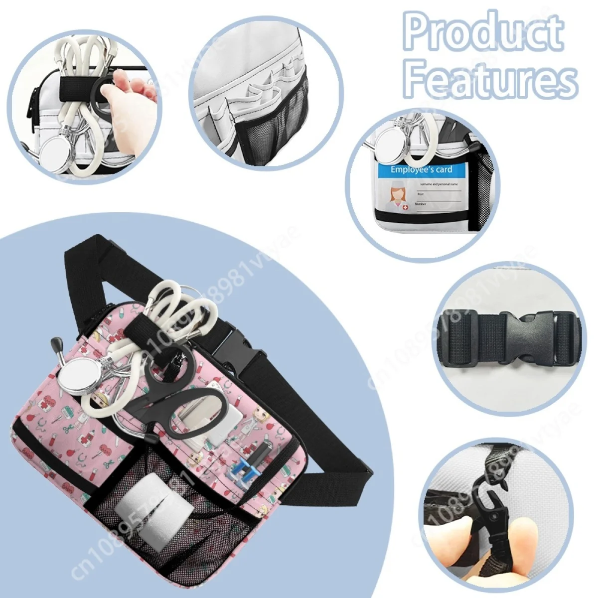 Cartoon Nurse Printing Multi-pocket Women Waist Bag Medical Pack Hospital Work Portable Adjustable Belt Bag Organizer Pouch 2023