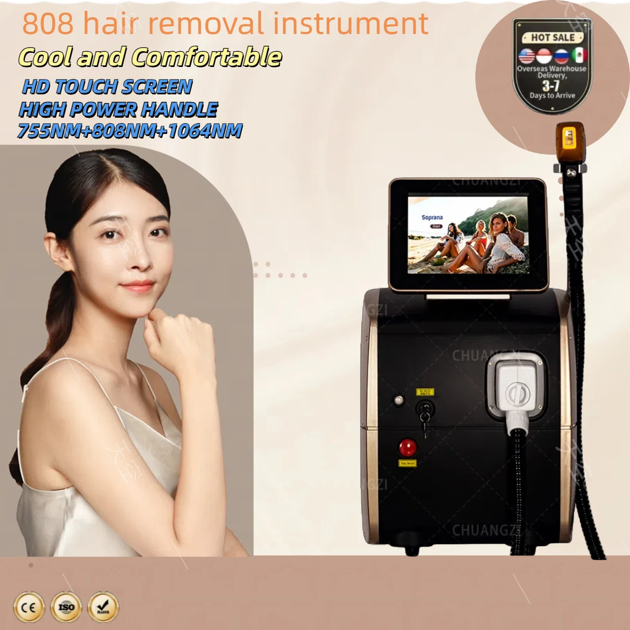 

Portable 808 3wave Diode Laser Permanent Hair RemoveFast Depilation Painfree Follicle Penetration Skin Rejuvenation Device Salon