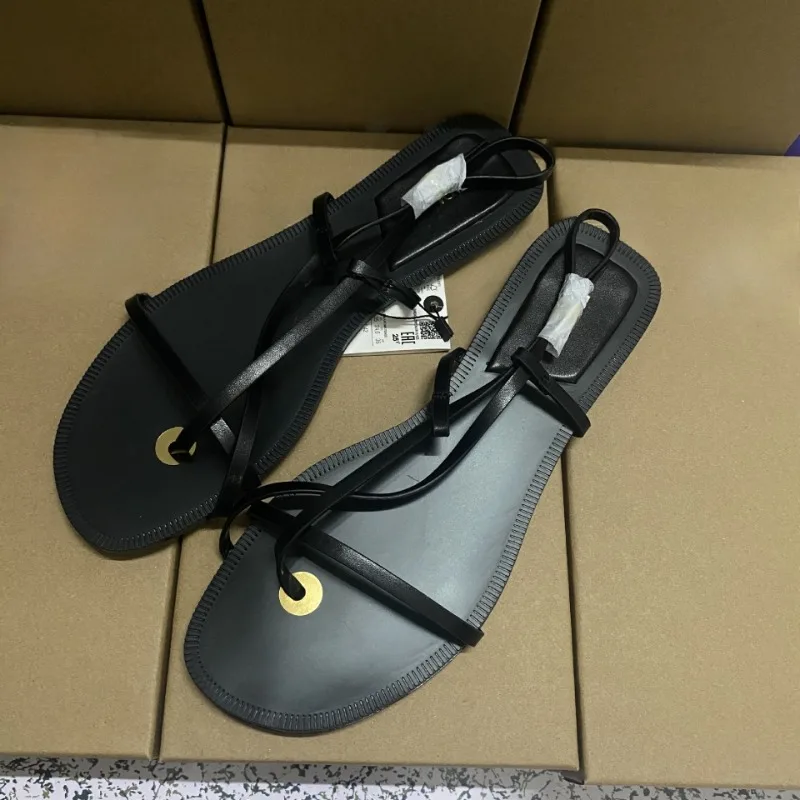 

Женские сандалии на плоской подошве в богемном стиле с застежкой на носок, лето 202, дышащая брендовая женская пляжная обувь из искусственной кожи с открытым носком и перекрестным ремешком