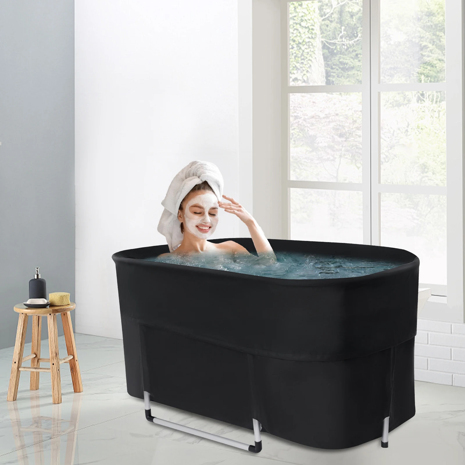 Foldable Bathtub Cold or Hot Baths Outdoor Indoor Swimming Pool Comfortable Bathing Tub 150kg/330.69lbs Load Good Insulation