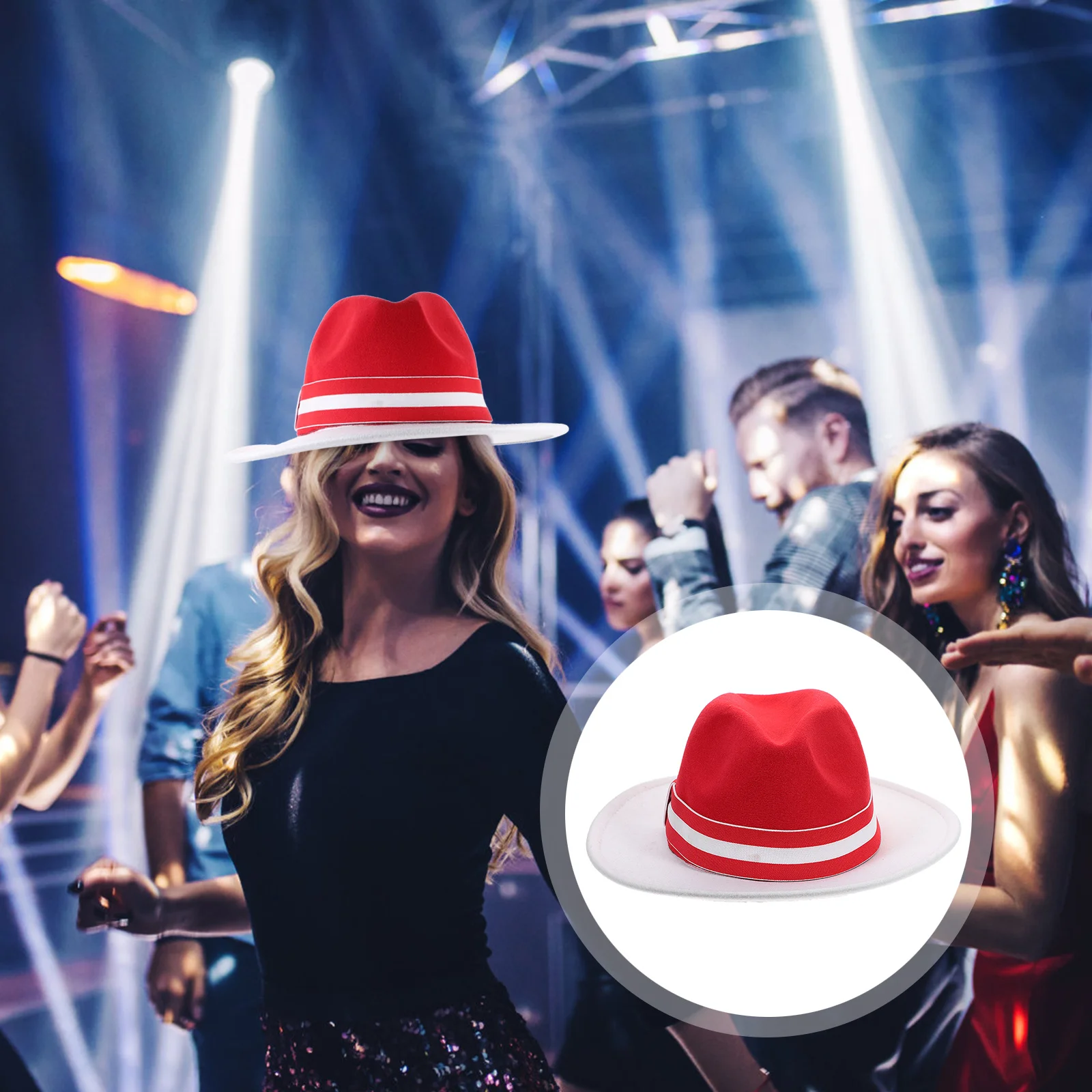 

Classic Red White Jazz Hat Lightweight Breathable Fashion Party Costume Hat for Men Women Casual Formal Wear Vintage Wide Brim