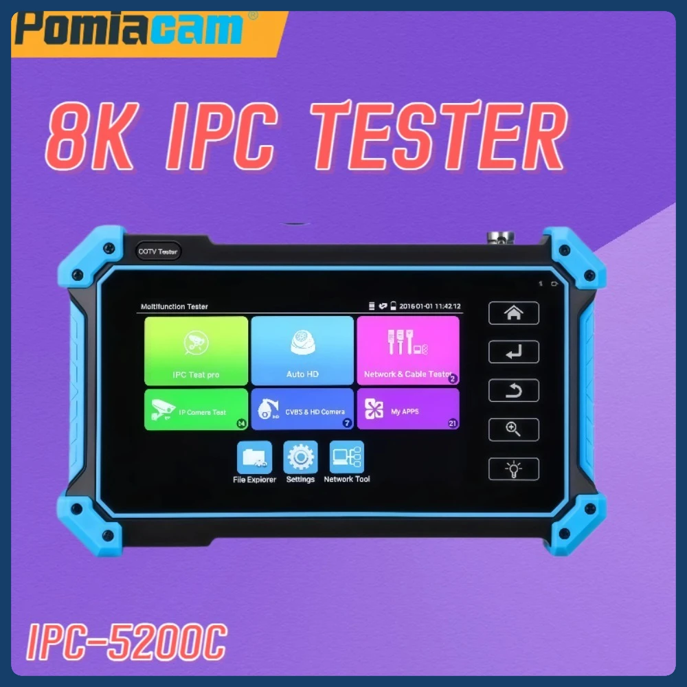 CCTV Tester 8K IP Camera Tester Input Cable Tracer IPC-5200C Plus Monitor Analog Camera PTZ VGA HDMI PoE 8K IPC Tester