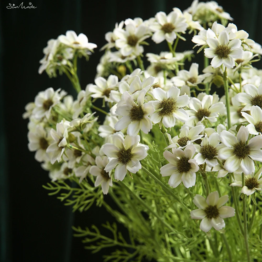 SunMade New Real Touch Daisy Branch with Green Leaves Fake Flowers Living Room Decoration Wedding Table Decor Flores Artificales