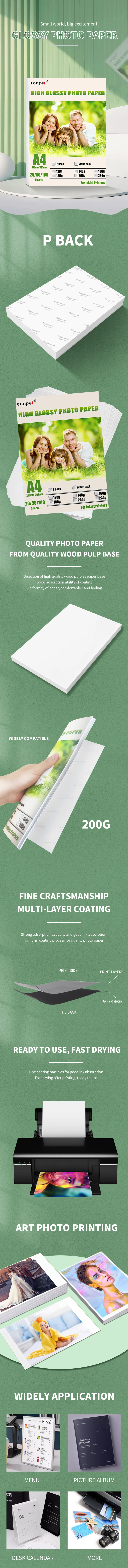 A4-Fotodruckpapier, Fotopapier für Tintenstrahldrucker, 200 g, glänzendes, einseitiges Fotopapier, beschichtetes Papier, 20 Stück, 8,27 x 11,69 Zoll – Detail 1