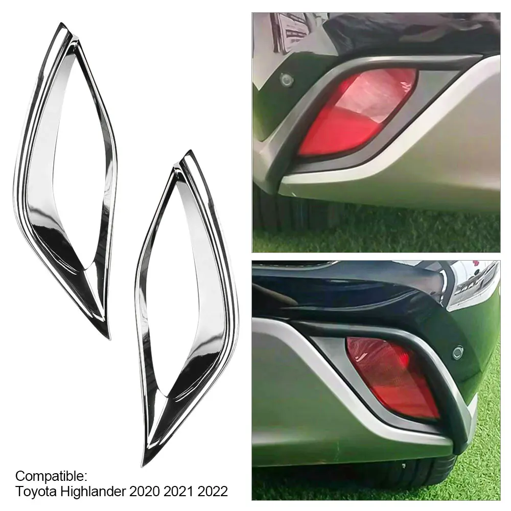 Chrome 2pcs Car Rear Bumper Fog Light Lamp Cover Trim For Toyota For Highlander 2020-2022 Rear Brake Tail Light Frame Cover