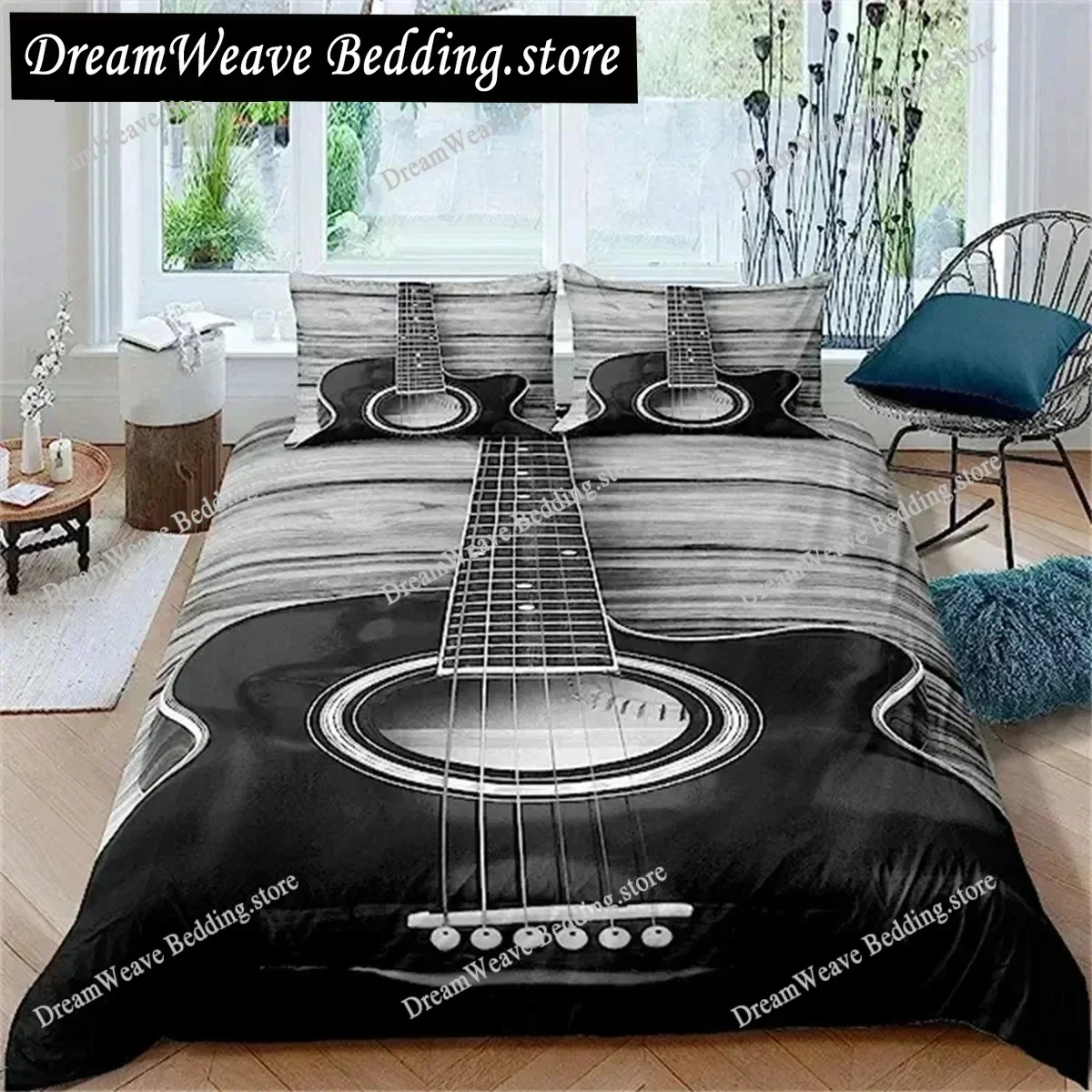 3D Print Rock Music Themed Guitar Colorful Duvet Cover Fire and Water Bedding Set Fashion Microfiber Polyester for Boy Gifts963