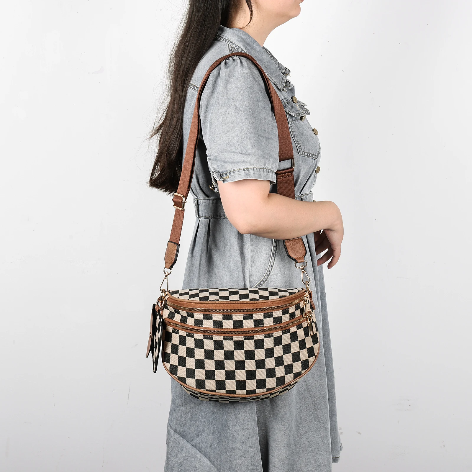 

Женская повседневная сумка через плечо, универсальная сумка через плечо большой вместимости, легкая клетчатая сумка через плечо, сумка для отдыха с маленькой сумкой