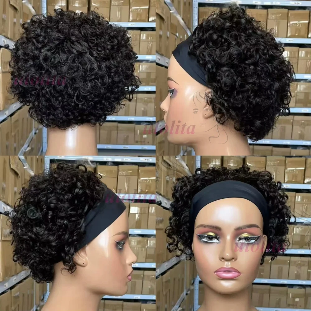 Human Hair Wholesale Short Cut Pixie Curly Headband Wigs Virgin Human Hair Vendors Glueless Headband Wig for Black Women