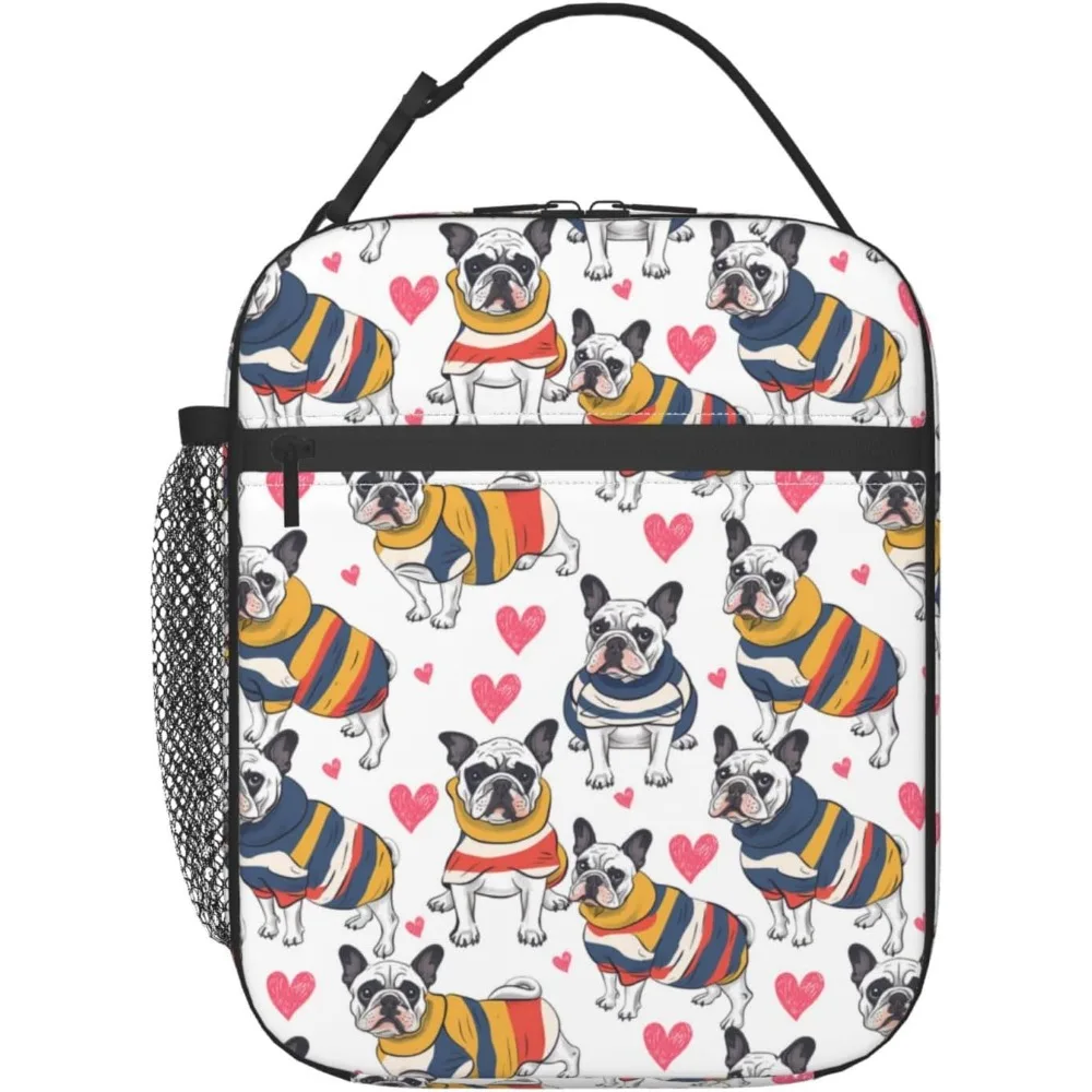 

Ланч-бокс с французским бульдогом в форме сердца для детей, девочек, мальчиков, женщин и взрослых, изолированный милый свитер, сумка для обеда для собак, сумка-холодильник из полиэстера