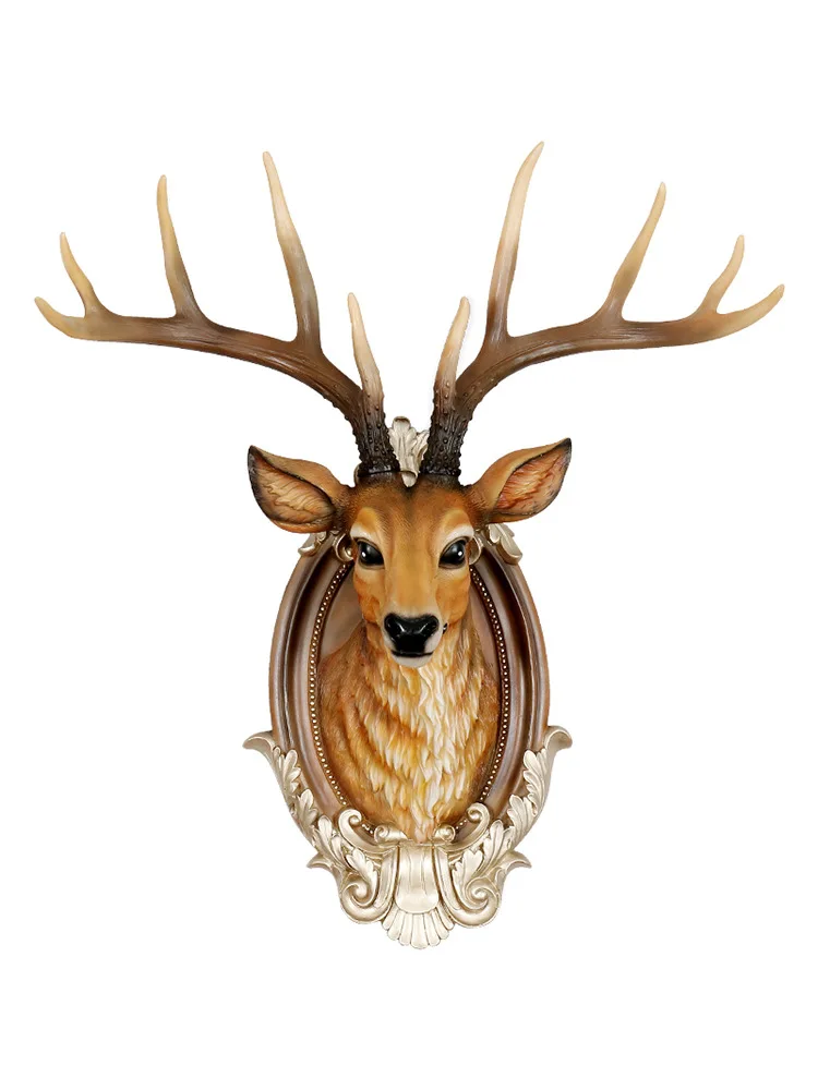 

American style, deer head, decoration, wall hanging, living room, TV, background wall, pendant, creativity, entrance