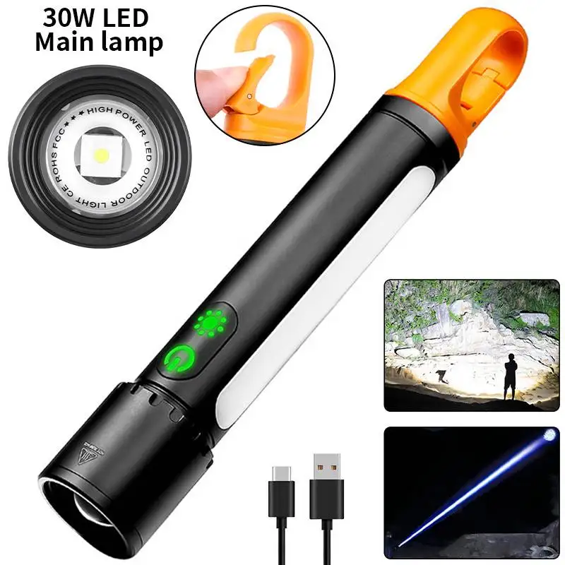 XIWANGFIRE New Zoom LED Flashlight Rechargeable Tactical Torch with Side Light 9 Patterns Waterproof Outdoor Camping Lantren