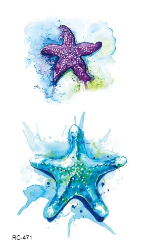 Rocooart-Tatuagem Temporária Starfish, Adesivo Impermeável, Tatuagem Flash Falso, Oceano Azul, Arte Corporal, Dança