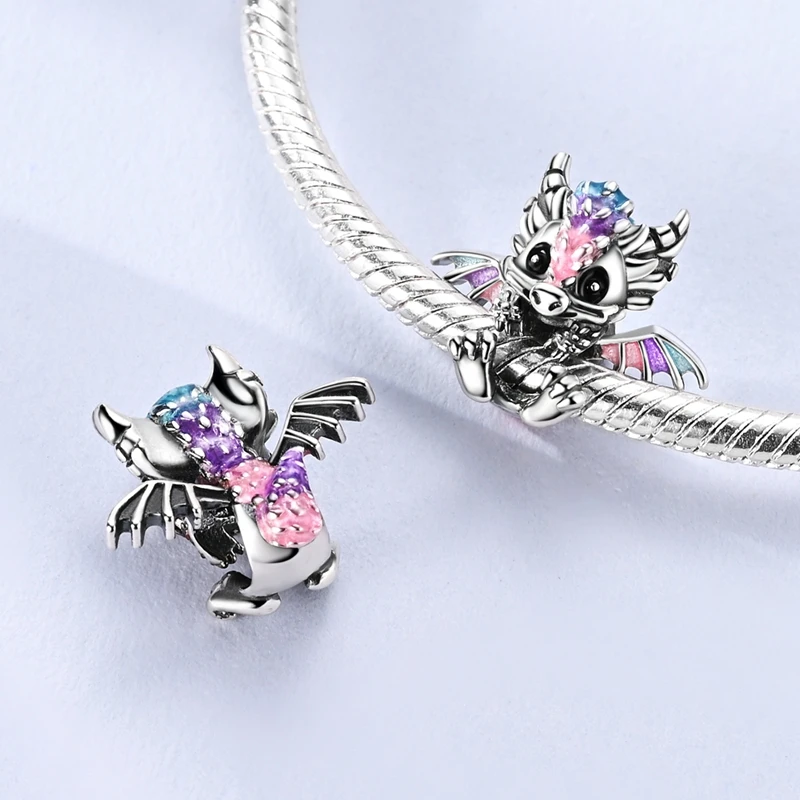 

925 Sterling Silver Cute Fire Dragon Charms Beads For Women Fit Original Bracelet DIY Birthday Party Jewelry Gifts