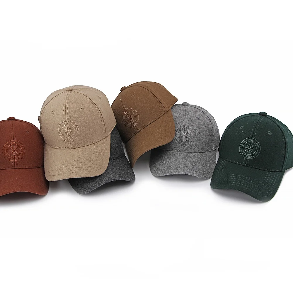 Autumn and Winter Fashion Woolen Baseball Cap Women Men Embroidered Badge Duckbill Hat Outdoor Hard Top Adjustable Dad Cap
