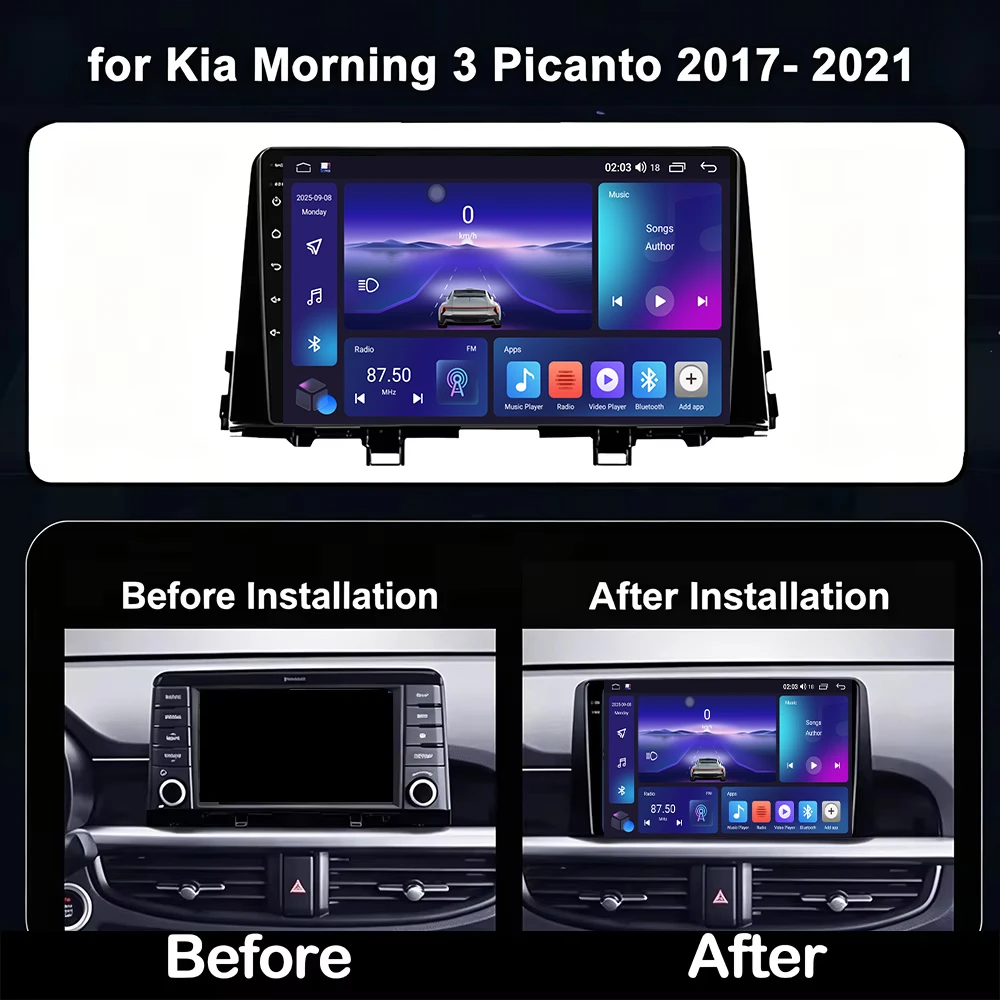 For KIA Morning 3 Picanto 2016 - 2023 Android 16 Player Carplay Screen GPS 8 Core 5G Wifi BT Stereo Head Unit