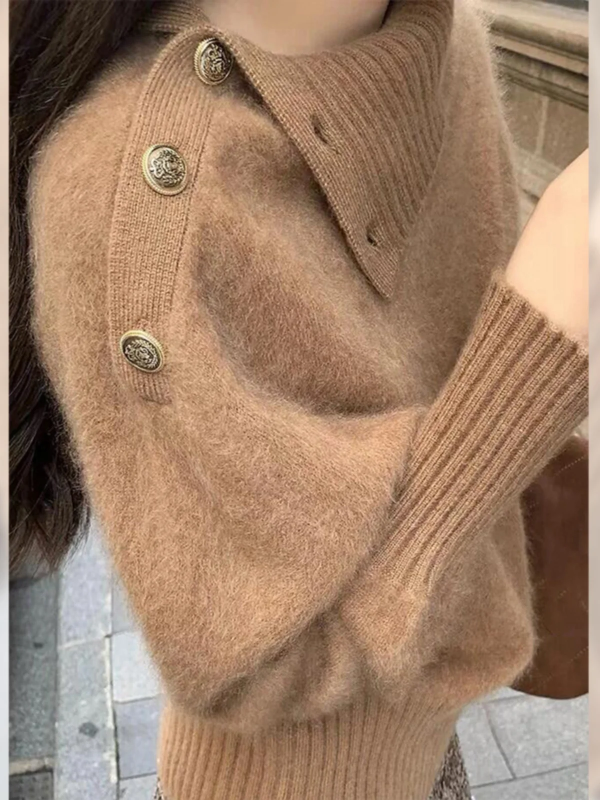 Ele عارضة عالية الياقة لينة مريحة القهوة اللون سترة جديدة الشتاء Faion لينة محبوك طويلة Sve الدافئة الحرارية أعلى