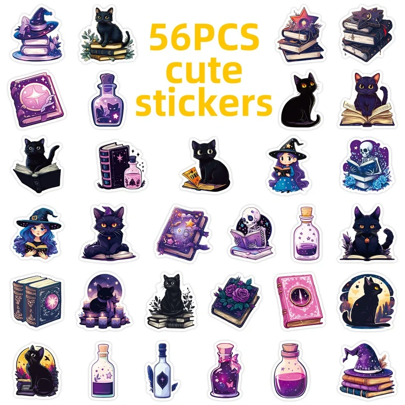 10/30/56PCS Cartoon Gothic Purple Book PVC Sticky Sticker Aesthetic DIY Decoration Scrapbooking Hand Accounting Supplies