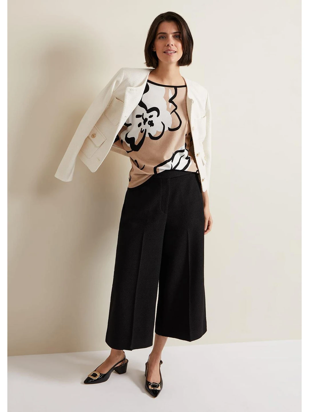 Elegant round Neck Knitted Top Lightweight Luxury Spring Autumn Printed Loose Sleeve Casual Style Soft Viscose Nylon Blend
