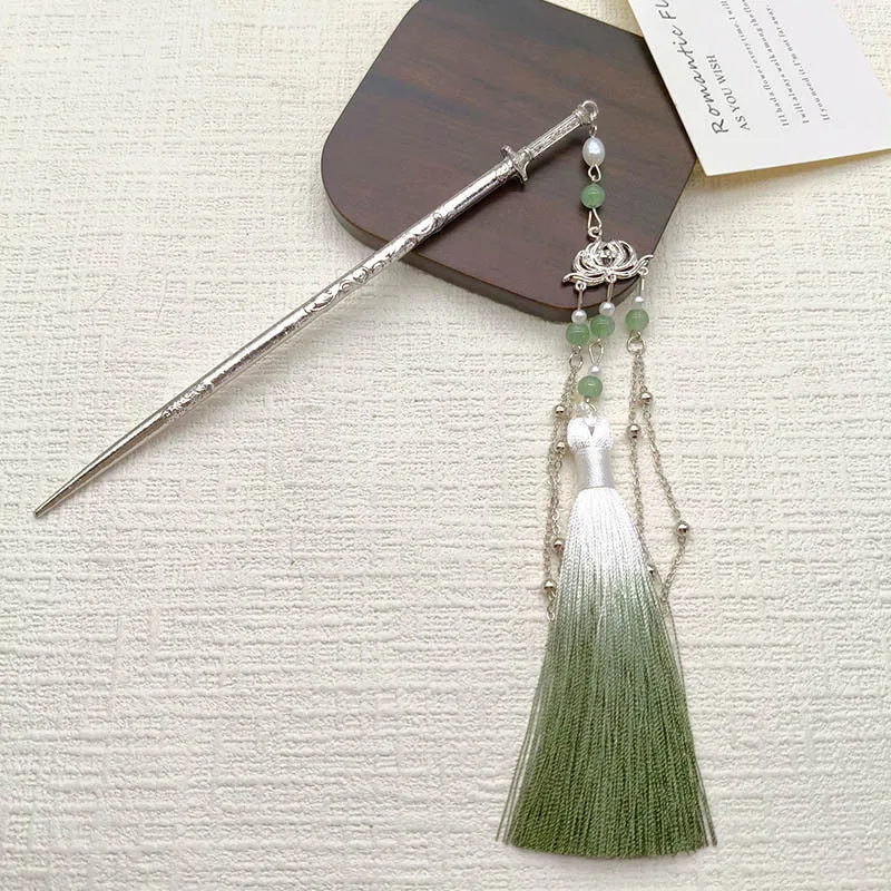 Vintage Sword Tassel Hairpin - Modern Chinese Qipao Hair Stick, Minimalist Hanfu Updo Accessory for Women, Versatile Daily Wear