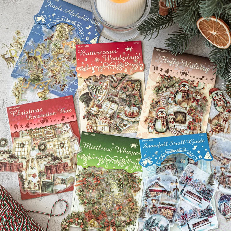 30pcs/bags Christmas Fairy Tale Series PET 3D Foil Sticker DIY Journal Greeting Card Envelope Calendar Handbook Decorations