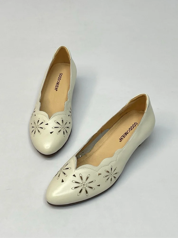 Genuine Leather Women's Slip-On Retro Commuter Shoes Sandals Fashionable round Toe Thick Heel Rubber Outsole Comfortable