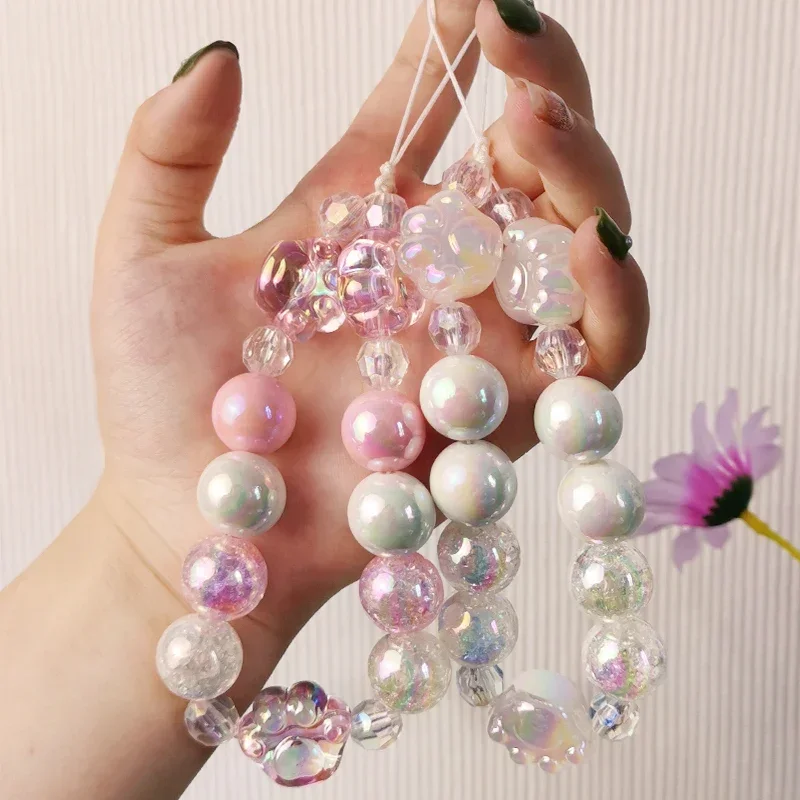 

Ремешок для мобильного телефона, короткий кристалл, кошачья лапа, бусина, подвесная цепочка, браслет, подвеска из бисера ручной работы, милый ремешок для мобильного телефона