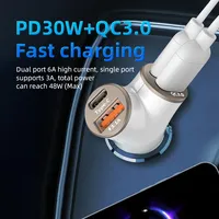 4 Ports PD 30W Fast Charger USB Super Fast Car Charger Type-C Phone Adapter Quick Charge 3.0 in Car For iPhone 15 Samsung Xiaomi