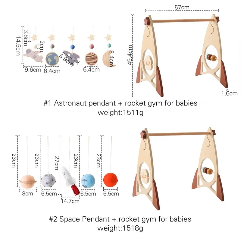 Modelo de madeira Gym Frame foguete para o bebê recém-nascido, Celestial pendurado Pendant, Montessori Educação Brinquedos, Play Activity