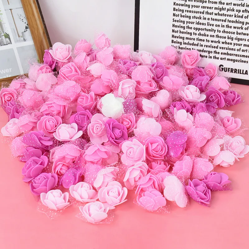 

50PC Mini Artificial Flower Foam Rose Flower Heads DIY Scrapbooking Valentine's Day Gift Birthday Wedding Home Decor Fake Flower