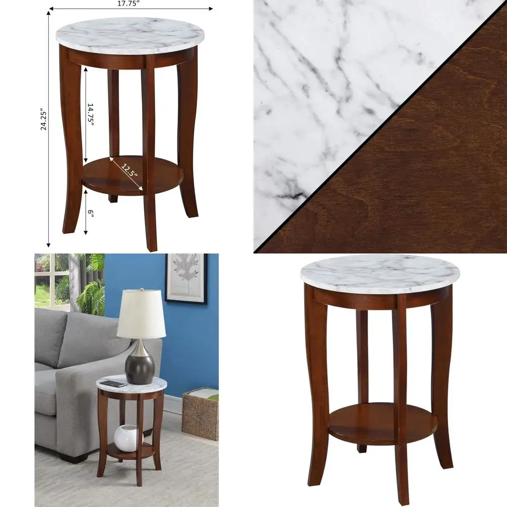 

Classic White Marble-Look Rectangular Coffee Table with Espresso Base