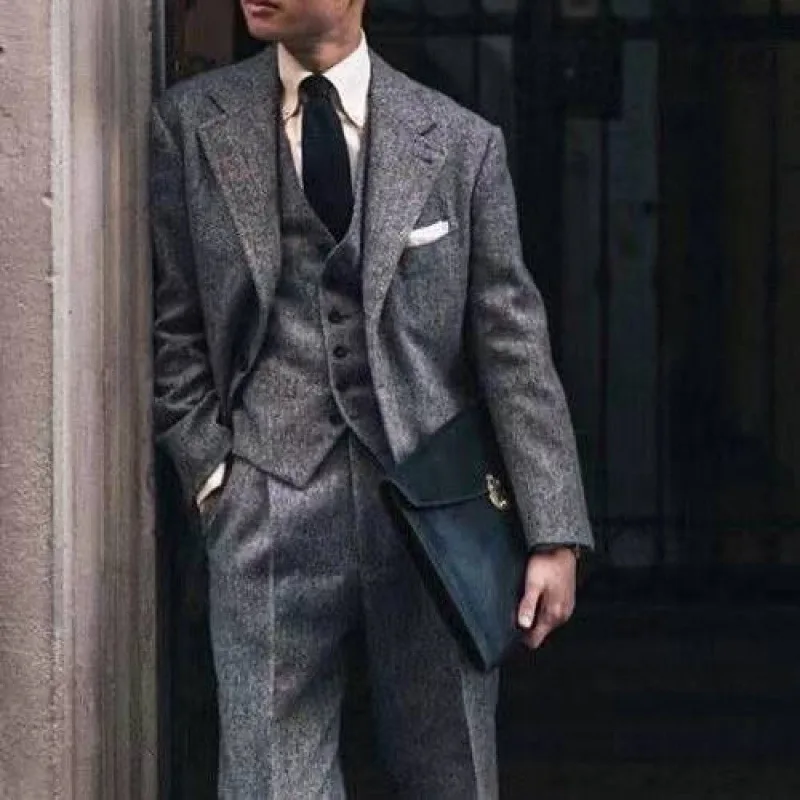 

Peaky Blinders Men's 3-Piece Suit Vintage Plaid Autumn/Winter Heavyweight New Style Jacket+Vest+Pants Slim Fit Formal Suit