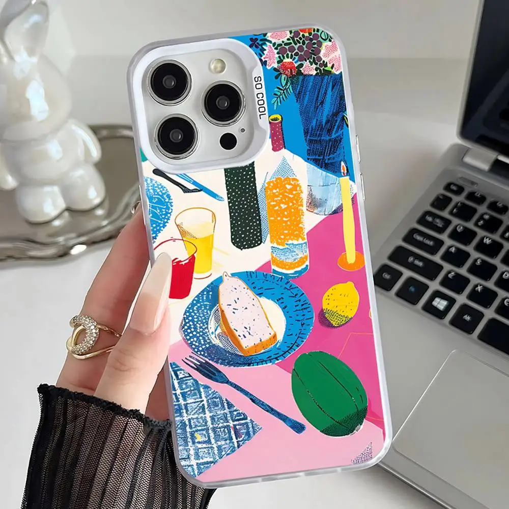 Art D-David H-Hockney Phone Case For iPhone 16,15,14,13,12,11,Pro,XS,Max,Plus,Mini,SE White Candy Matte Shockproof Cover