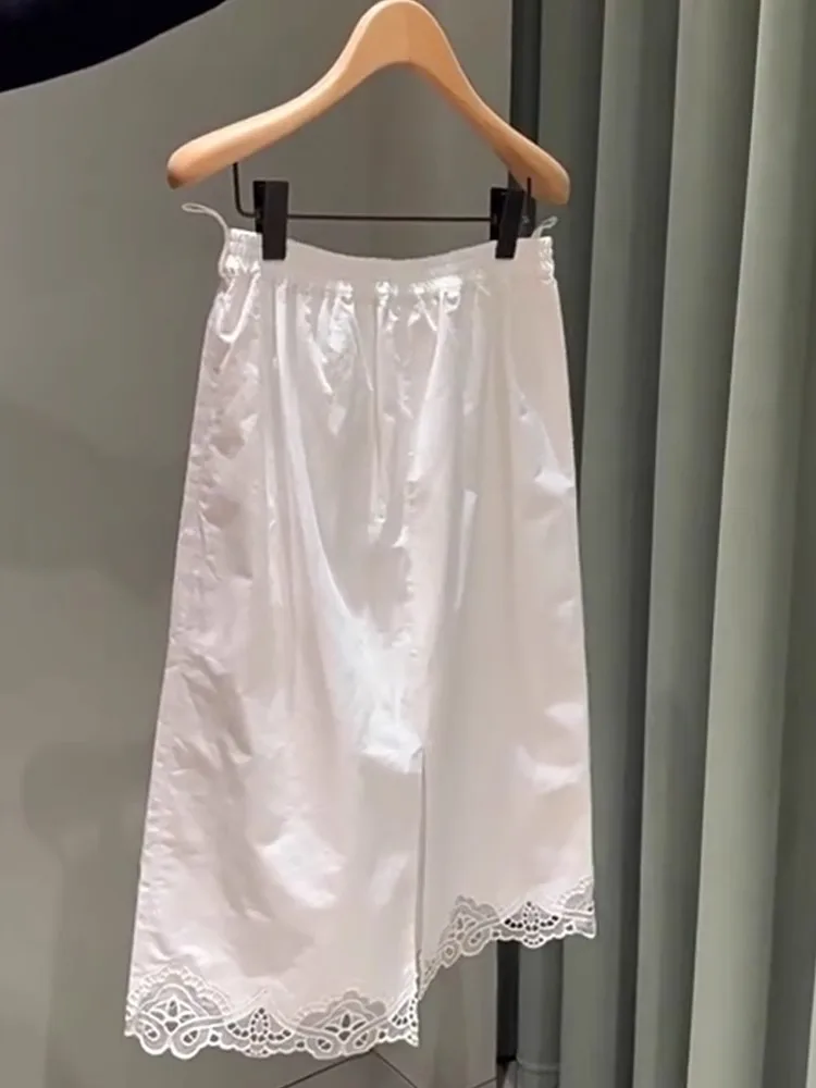 Elegant A-Line  Skirt with Lace Splicing Gentle Style Women's Summer Skirts Soft Atmosphere Fairy Forest System Half-length