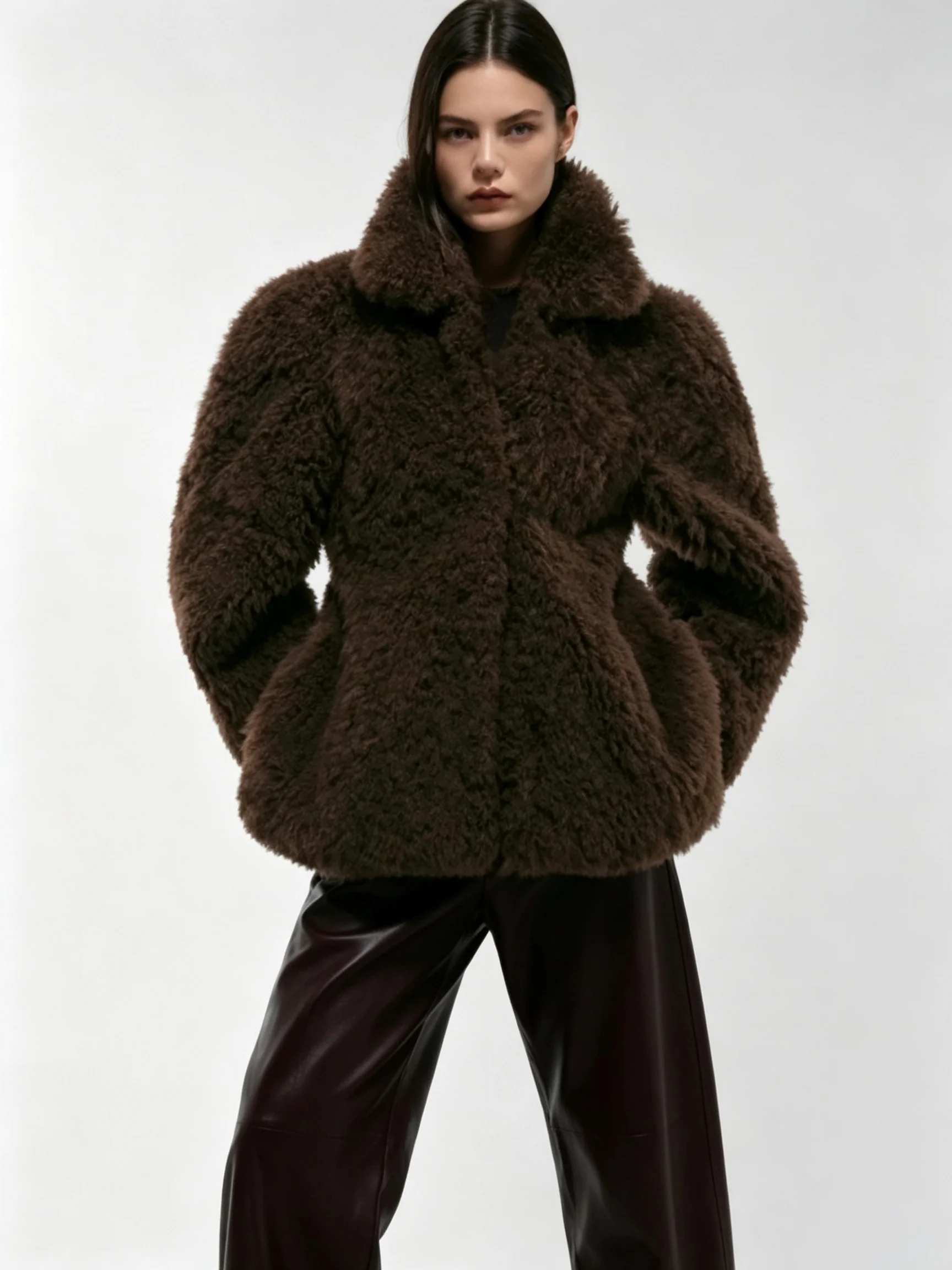 LIMO Women Turn Down Collar Faux Sheepskin Fur Coat Loose Open Front Fluffy Long Sleeve Outerwear
