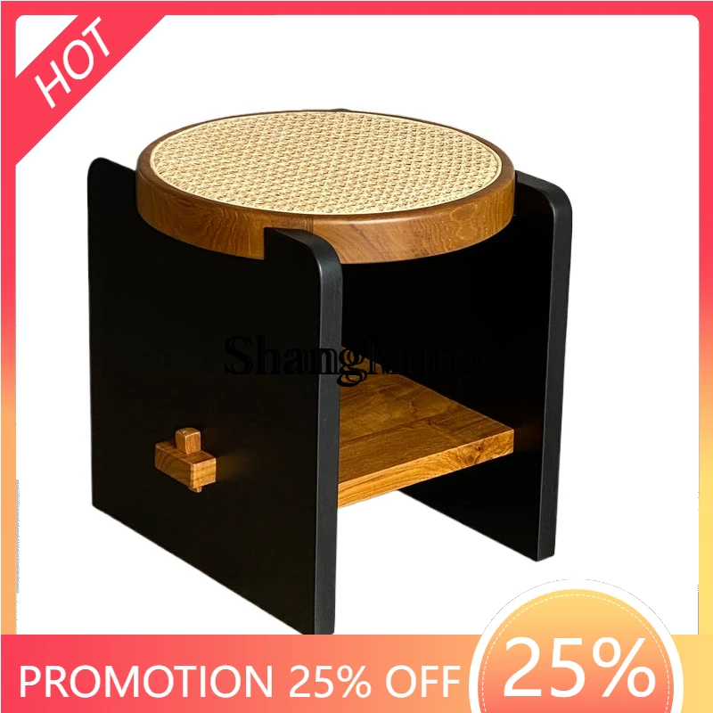 

Премиум-табурет FG из массива дерева в стиле ретро с ротанговыми элементами, для дома, гостиной, столовой, современный, простой, для туалетного столика