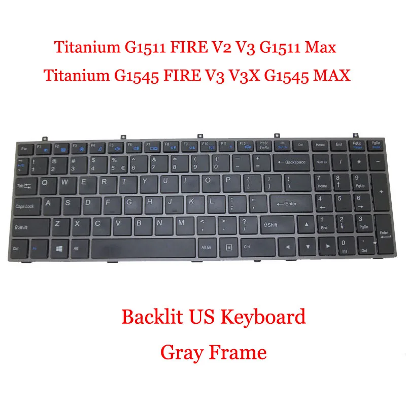 Клавиатура US с подсветкой для AVELL Titanium G1511 FIRE V2 V3 G1511 Max Titanium G1545 FIRE V3 V3X G1545 MAX с черной или серой рамкой